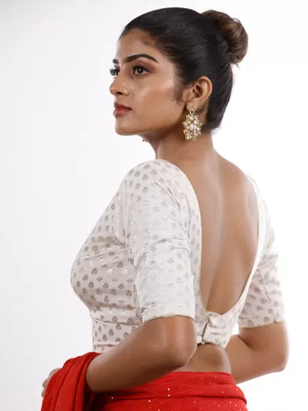Banarsi soft silk white blouse