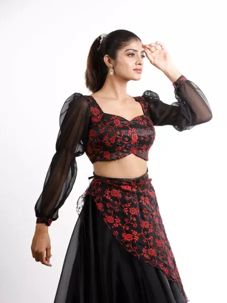 Blouse - Net Black & Red Emboridery